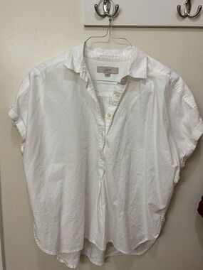 LOFT White Short-Sleeve Button-Down Shirt